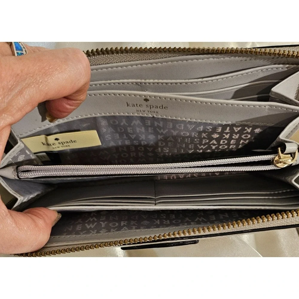 KATE SPADE Neda Grove Street Knowledge Full Zip Long Continental Wallet Grey